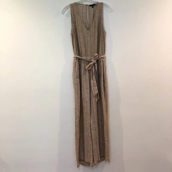 DREW Linen-Blend Tie Front V Neck Striped Jumpsuit - Picture 4 of 14
